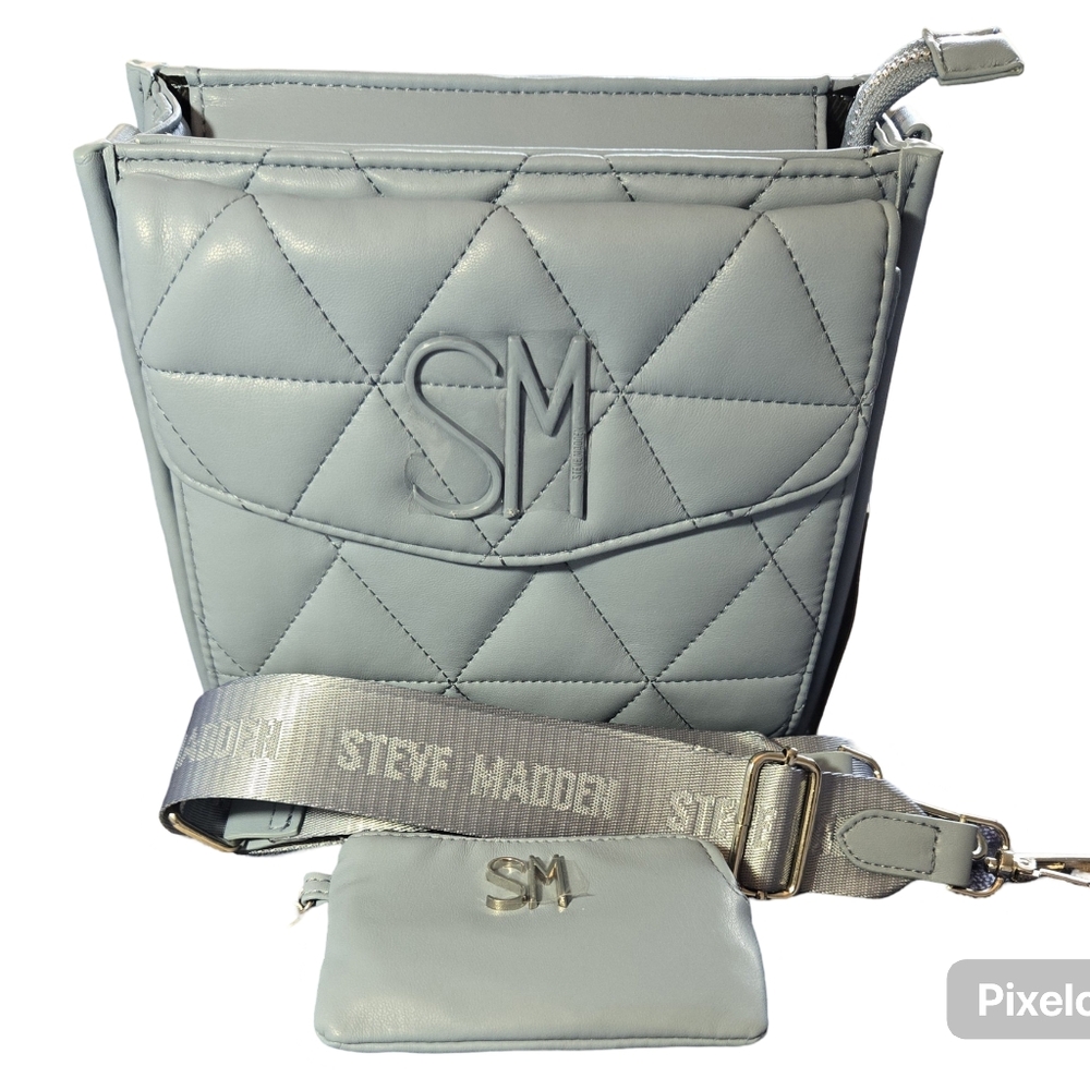 NWT Steve Madden Baby Blue Crossbody Leather Puffer Purse